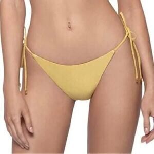 NWT PQ Swim Metallic Haven‎ Side Tie Ruched Bikini Bottom Yellow Gold Women's M